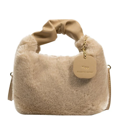 Plush Pleated Handbag 2024 New Korean Style Girl's Crossbody Bag Luxury Bags  Ladies Hand Bags Luxury Designer Handbag