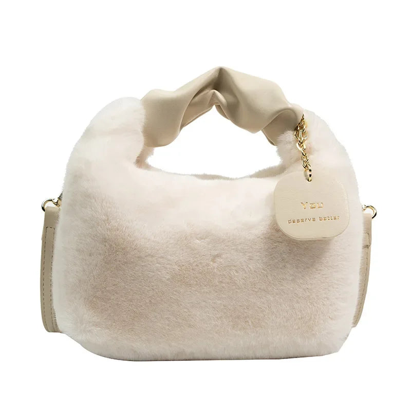 Plush Pleated Handbag 2024 New Korean Style Girl's Crossbody Bag Luxury Bags  Ladies Hand Bags Luxury Designer Handbag
