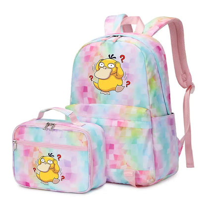 Pokemon Rayquaza Eevee Psyduck 2Pcs Boys Girls Kids School Book Bags Travel Women Backpack Lunch Bag for Student Teenagers Sets