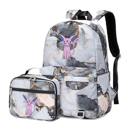Pokemon Rayquaza Eevee Psyduck 2Pcs Boys Girls Kids School Book Bags Travel Women Backpack Lunch Bag for Student Teenagers Sets