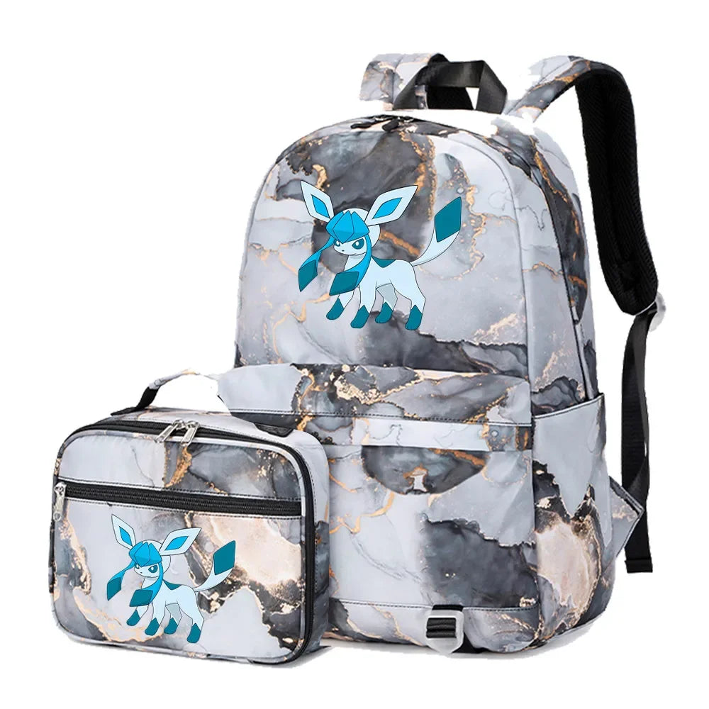 Pokemon Rayquaza Eevee Psyduck 2Pcs Boys Girls Kids School Book Bags Travel Women Backpack Lunch Bag for Student Teenagers Sets