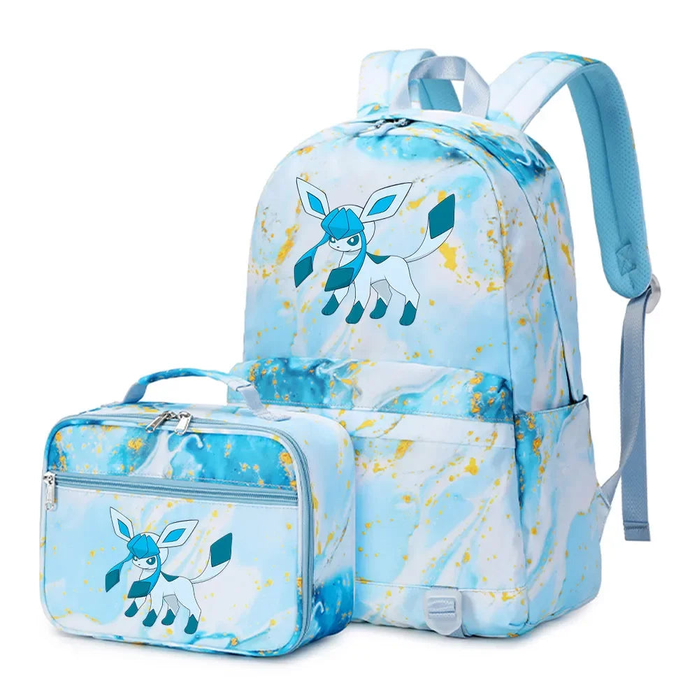Pokemon Rayquaza Eevee Psyduck 2Pcs Boys Girls Kids School Book Bags Travel Women Backpack Lunch Bag for Student Teenagers Sets