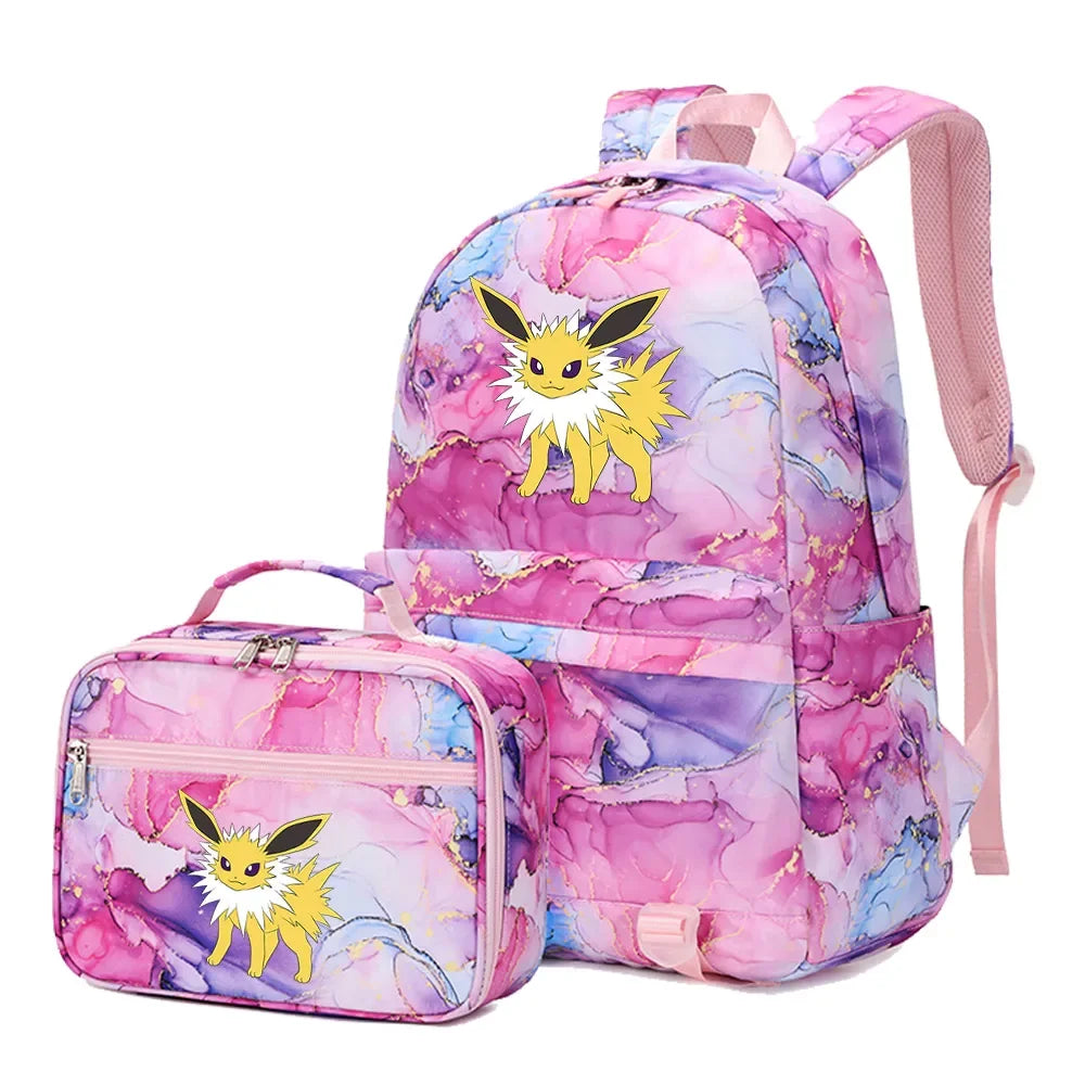 Pokemon Rayquaza Eevee Psyduck 2Pcs Boys Girls Kids School Book Bags Travel Women Backpack Lunch Bag for Student Teenagers Sets