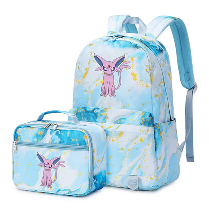Pokemon Rayquaza Eevee Psyduck 2Pcs Boys Girls Kids School Book Bags Travel Women Backpack Lunch Bag for Student Teenagers Sets