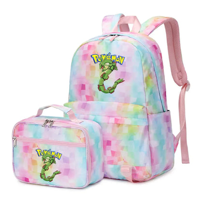 Pokemon Rayquaza Eevee Psyduck 2Pcs Boys Girls Kids School Book Bags Travel Women Backpack Lunch Bag for Student Teenagers Sets