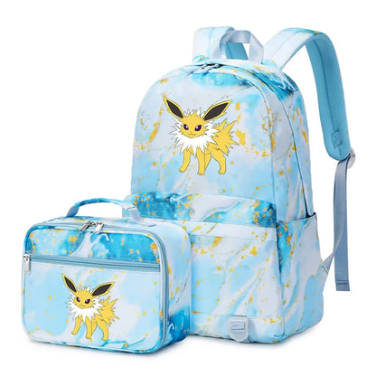 Pokemon Rayquaza Eevee Psyduck 2Pcs Boys Girls Kids School Book Bags Travel Women Backpack Lunch Bag for Student Teenagers Sets