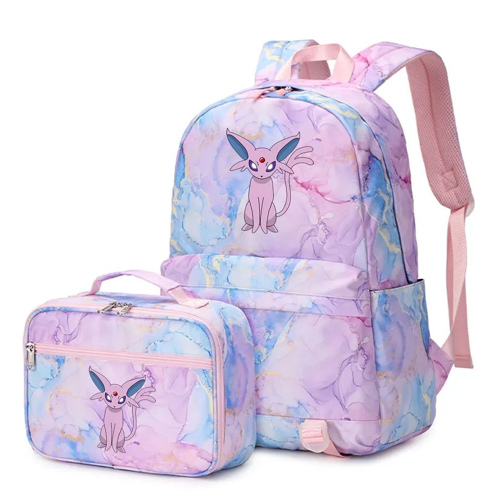 Pokemon Rayquaza Eevee Psyduck 2Pcs Boys Girls Kids School Book Bags Travel Women Backpack Lunch Bag for Student Teenagers Sets