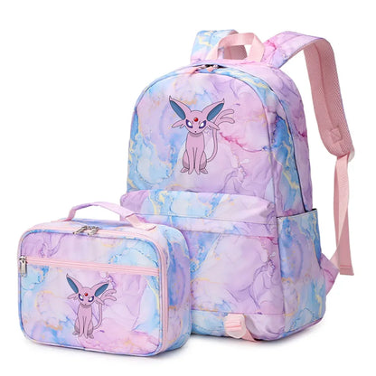 Pokemon Rayquaza Eevee Psyduck 2Pcs Boys Girls Kids School Book Bags Travel Women Backpack Lunch Bag for Student Teenagers Sets