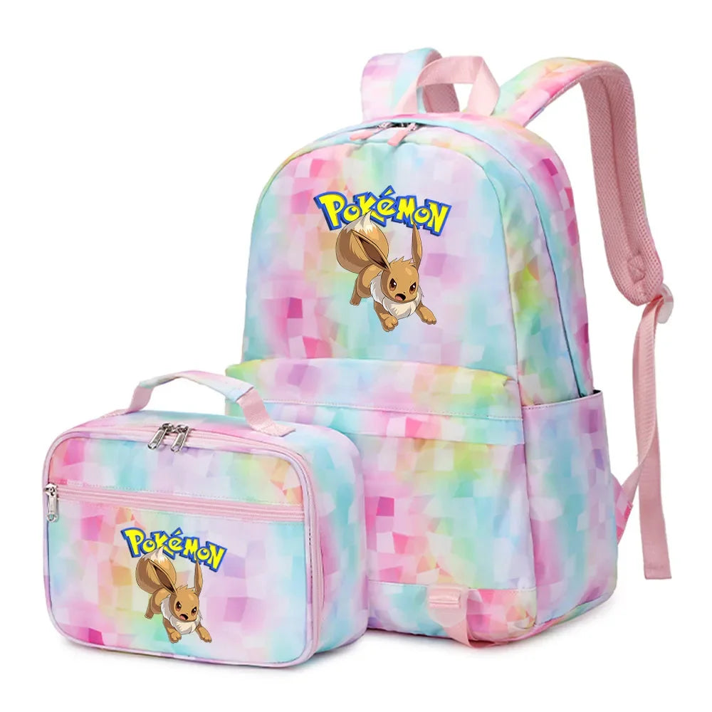 Pokemon Rayquaza Eevee Psyduck 2Pcs Boys Girls Kids School Book Bags Travel Women Backpack Lunch Bag for Student Teenagers Sets