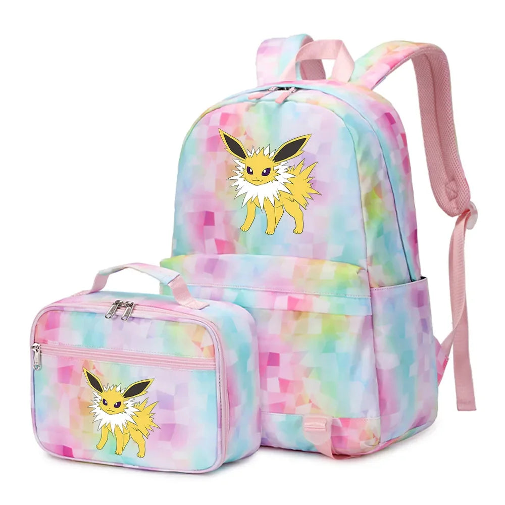Pokemon Rayquaza Eevee Psyduck 2Pcs Boys Girls Kids School Book Bags Travel Women Backpack Lunch Bag for Student Teenagers Sets