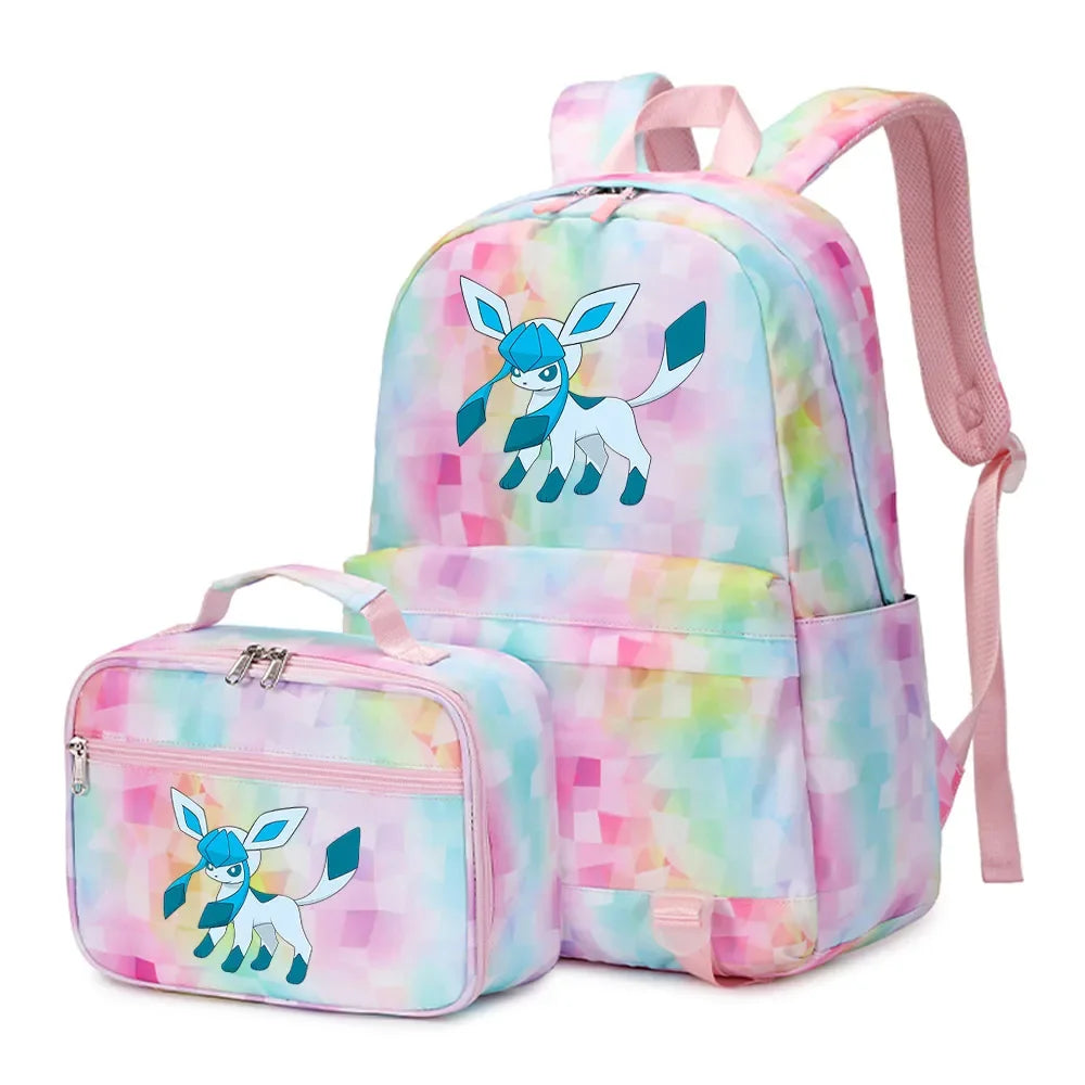 Pokemon Rayquaza Eevee Psyduck 2Pcs Boys Girls Kids School Book Bags Travel Women Backpack Lunch Bag for Student Teenagers Sets