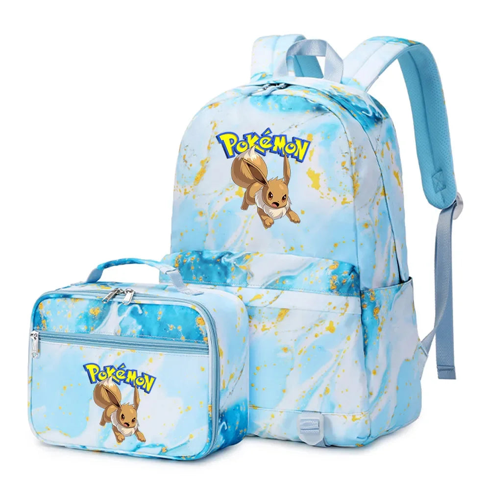 Pokemon Rayquaza Eevee Psyduck 2Pcs Boys Girls Kids School Book Bags Travel Women Backpack Lunch Bag for Student Teenagers Sets