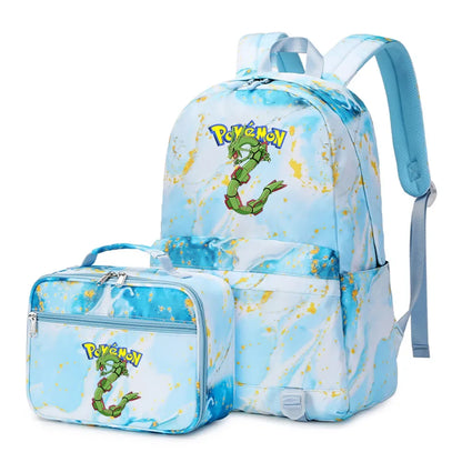 Pokemon Rayquaza Eevee Psyduck 2Pcs Boys Girls Kids School Book Bags Travel Women Backpack Lunch Bag for Student Teenagers Sets
