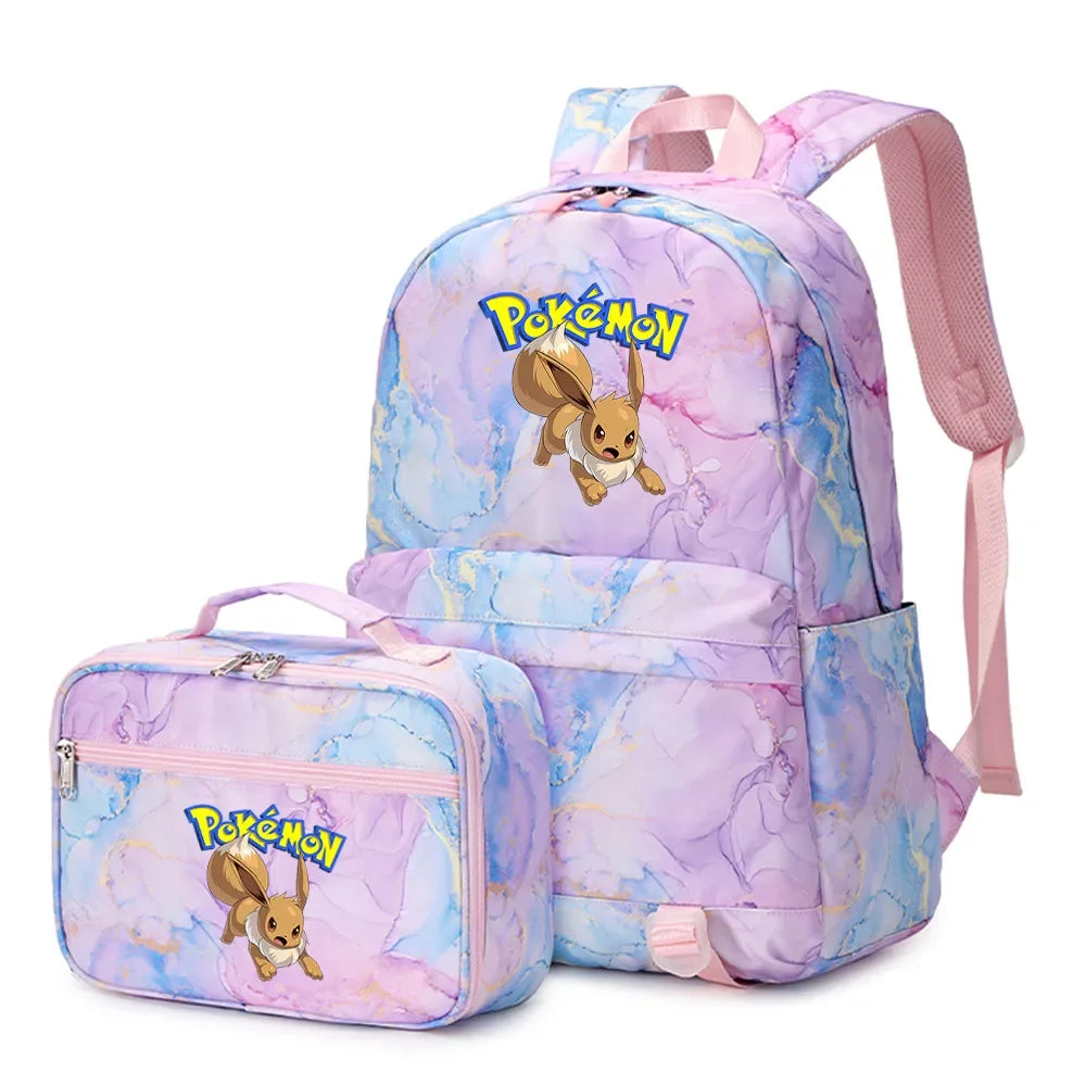 Pokemon Rayquaza Eevee Psyduck 2Pcs Boys Girls Kids School Book Bags Travel Women Backpack Lunch Bag for Student Teenagers Sets