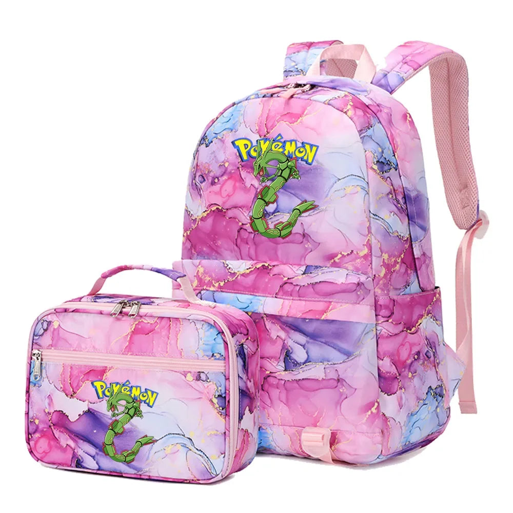 Pokemon Rayquaza Eevee Psyduck 2Pcs Boys Girls Kids School Book Bags Travel Women Backpack Lunch Bag for Student Teenagers Sets