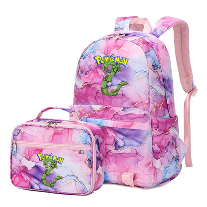 Pokemon Rayquaza Eevee Psyduck 2Pcs Boys Girls Kids School Book Bags Travel Women Backpack Lunch Bag for Student Teenagers Sets