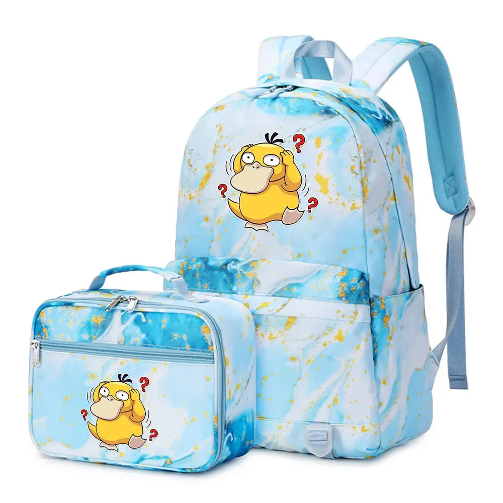 Pokemon Rayquaza Eevee Psyduck 2Pcs Boys Girls Kids School Book Bags Travel Women Backpack Lunch Bag for Student Teenagers Sets