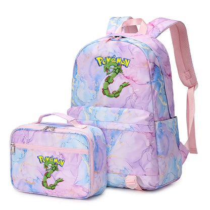 Pokemon Rayquaza Eevee Psyduck 2Pcs Boys Girls Kids School Book Bags Travel Women Backpack Lunch Bag for Student Teenagers Sets