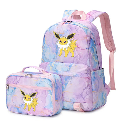Pokemon Rayquaza Eevee Psyduck 2Pcs Boys Girls Kids School Book Bags Travel Women Backpack Lunch Bag for Student Teenagers Sets