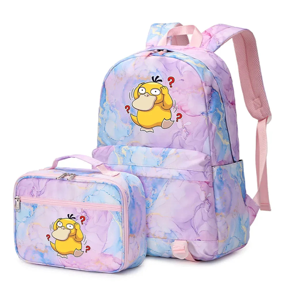 Pokemon Rayquaza Eevee Psyduck 2Pcs Boys Girls Kids School Book Bags Travel Women Backpack Lunch Bag for Student Teenagers Sets