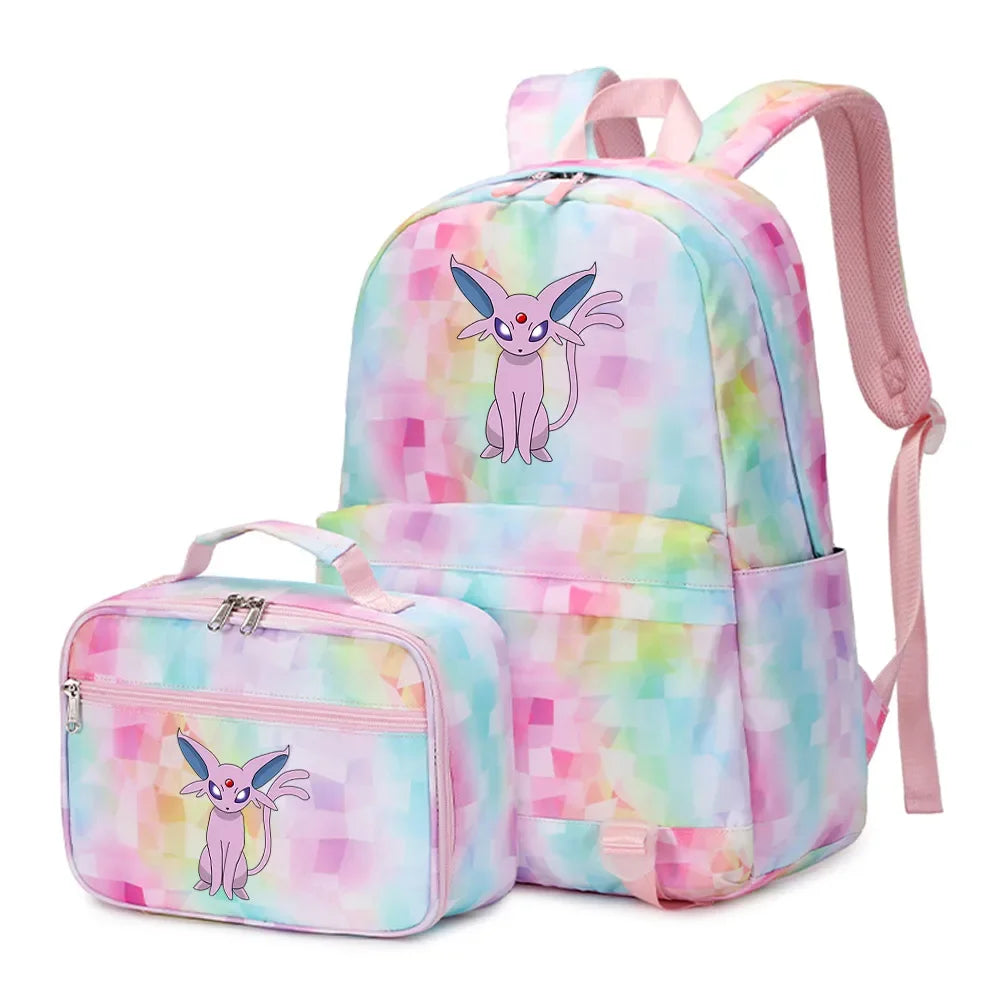Pokemon Rayquaza Eevee Psyduck 2Pcs Boys Girls Kids School Book Bags Travel Women Backpack Lunch Bag for Student Teenagers Sets