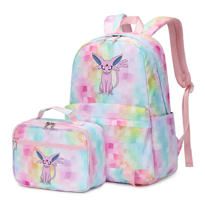 Pokemon Rayquaza Eevee Psyduck 2Pcs Boys Girls Kids School Book Bags Travel Women Backpack Lunch Bag for Student Teenagers Sets