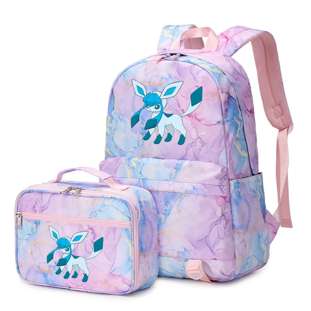Pokemon Rayquaza Eevee Psyduck 2Pcs Boys Girls Kids School Book Bags Travel Women Backpack Lunch Bag for Student Teenagers Sets