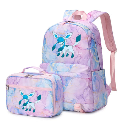 Pokemon Rayquaza Eevee Psyduck 2Pcs Boys Girls Kids School Book Bags Travel Women Backpack Lunch Bag for Student Teenagers Sets