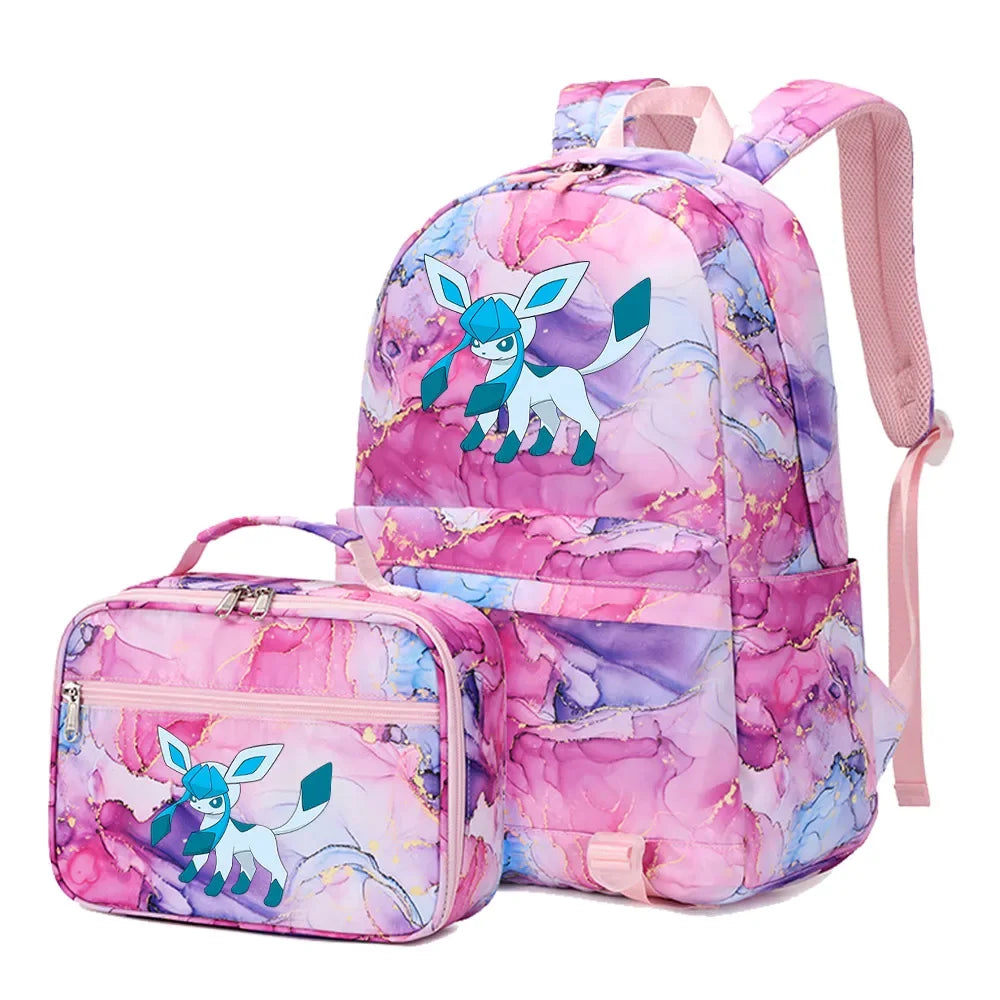 Pokemon Rayquaza Eevee Psyduck 2Pcs Boys Girls Kids School Book Bags Travel Women Backpack Lunch Bag for Student Teenagers Sets