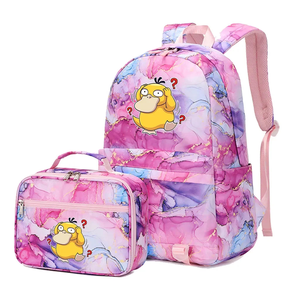Pokemon Rayquaza Eevee Psyduck 2Pcs Boys Girls Kids School Book Bags Travel Women Backpack Lunch Bag for Student Teenagers Sets