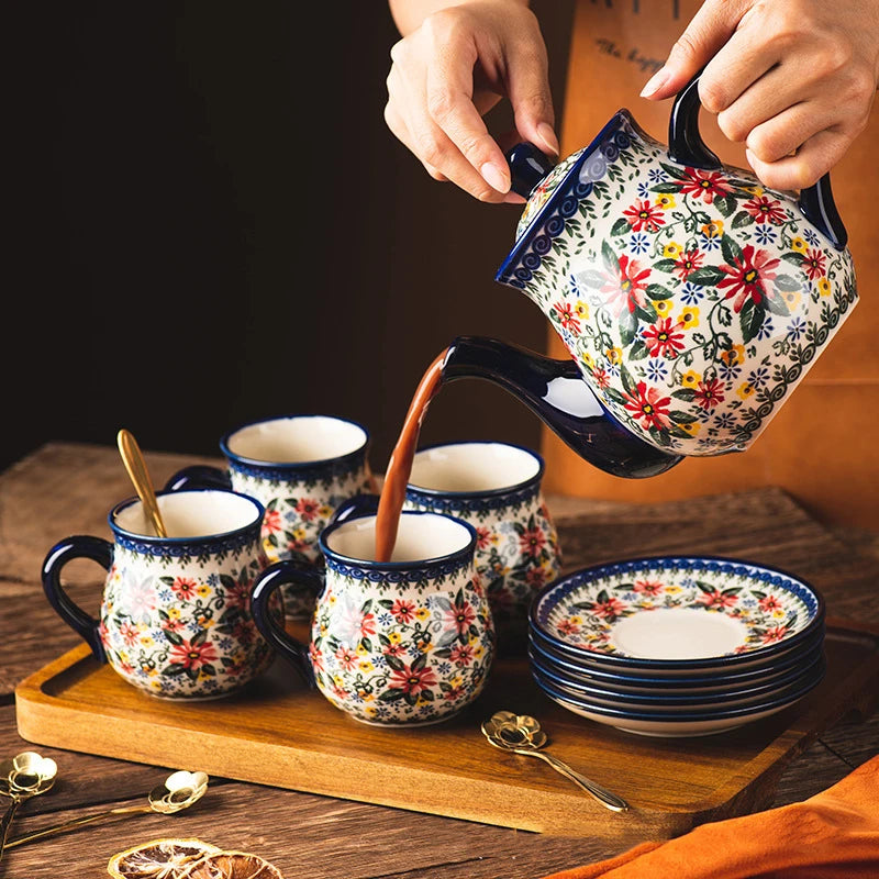 Polish Ceramic Coffee Cup Household Office Teapot Teacup Cup And Saucer Set Water Milk Tea Mug Afternoon Tea Drinkware With Tray