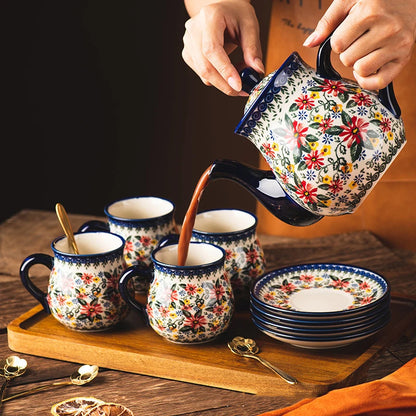 Polish Ceramic Coffee Cup Household Office Teapot Teacup Cup And Saucer Set Water Milk Tea Mug Afternoon Tea Drinkware With Tray