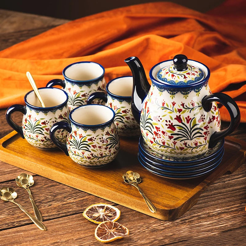 Polish Ceramic Coffee Cup Household Office Teapot Teacup Cup And Saucer Set Water Milk Tea Mug Afternoon Tea Drinkware With Tray