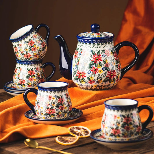 Polish Ceramic Coffee Cup Household Office Teapot Teacup Cup And Saucer Set Water Milk Tea Mug Afternoon Tea Drinkware With Tray