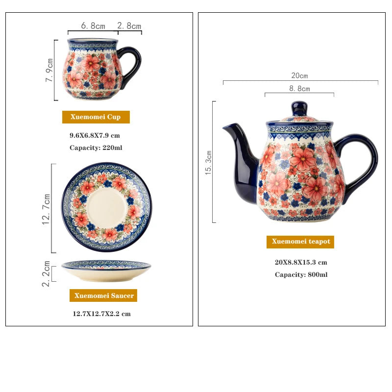 Polish Ceramic Coffee Cup Household Office Teapot Teacup Cup And Saucer Set Water Milk Tea Mug Afternoon Tea Drinkware With Tray