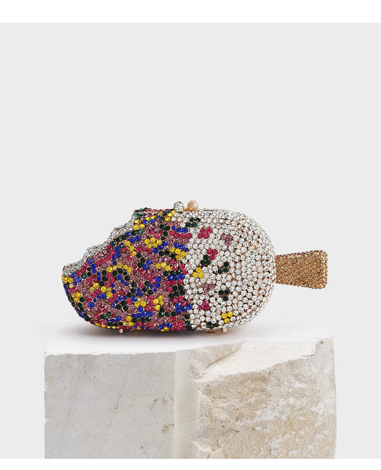 Popsicle Shape Women Colorful Crystal Clutch Purses And Handbags Ladies Wedding Prom Evening Bags Bridal Party Mini Metal Bag
