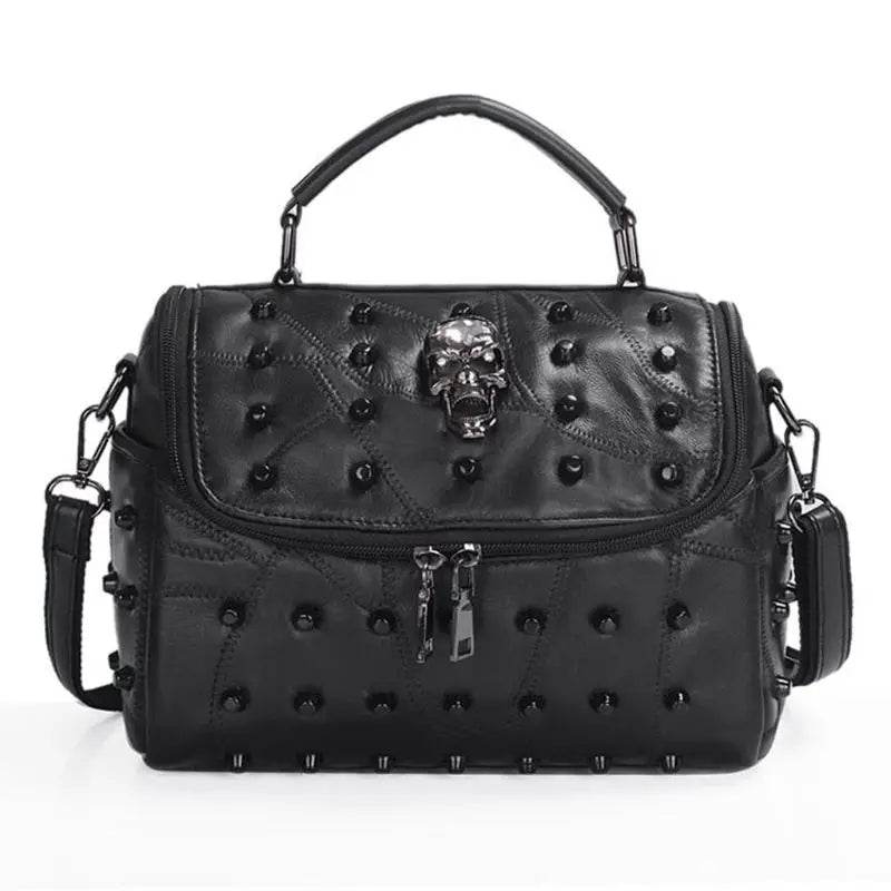 Popular Fashion Womens Personalise Punk Rivet Skull Shoulder Bag Handbag Black