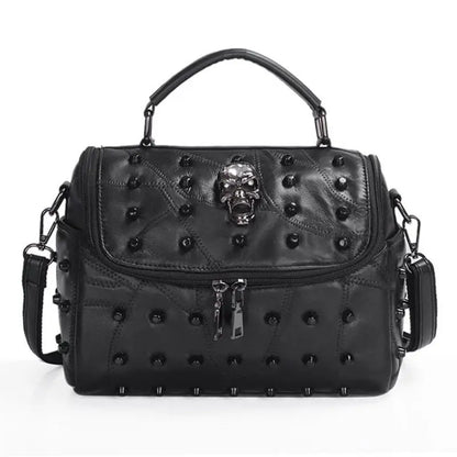 Popular Fashion Womens Personalise Punk Rivet Skull Shoulder Bag Handbag Black