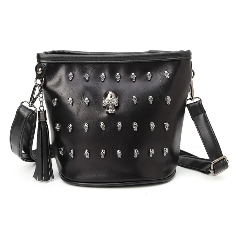 Popular Fashion Womens Personalise Punk Rivet Skull Shoulder Bag Handbag Black