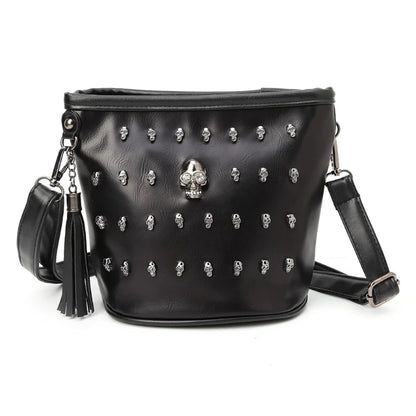Popular Fashion Womens Personalise Punk Rivet Skull Shoulder Bag Handbag Black