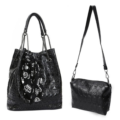 Popular Fashion Womens Personalise Punk Rivet Skull Shoulder Bag Handbag Black