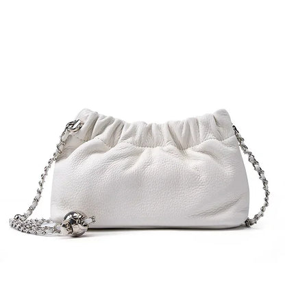 Popular Underarm Advanced Sense Cloud Fold Female Cowhide Single Shoulder Crossbody Bag Gold Ball Chain