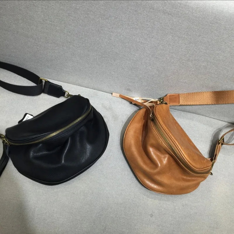 Popular Vintage Cow Leather Shoulder Bags Y2k Simple High-capacity Crossbody Bag 2024 Autumn New Zipper Bags Female Bolsos Mujer