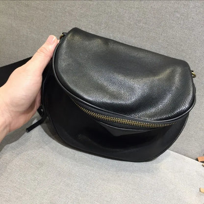 Popular Vintage Cow Leather Shoulder Bags Y2k Simple High-capacity Crossbody Bag 2024 Autumn New Zipper Bags Female Bolsos Mujer