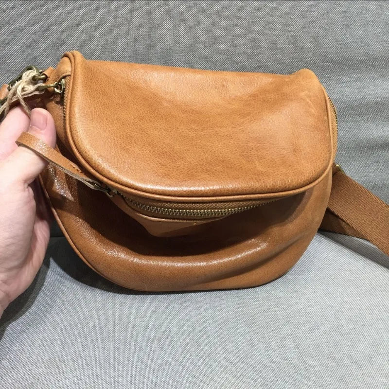 Popular Vintage Cow Leather Shoulder Bags Y2k Simple High-capacity Crossbody Bag 2024 Autumn New Zipper Bags Female Bolsos Mujer