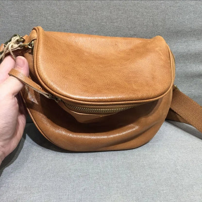Popular Vintage Cow Leather Shoulder Bags Y2k Simple High-capacity Crossbody Bag 2024 Autumn New Zipper Bags Female Bolsos Mujer