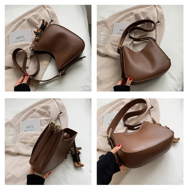 Popular Women's New Fashion PU Leather Shoulder Large-capacity Retro Ladies Messenger Texture Niche Crossbody Bag