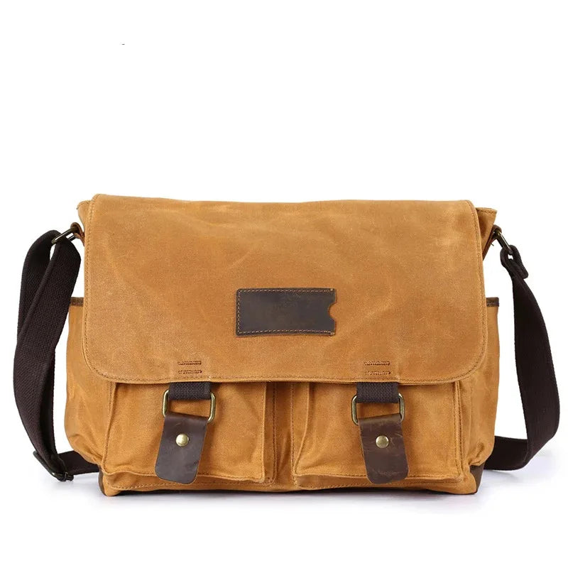 Popular design retro classic design blank vintage style waxed canvas water-resistant men's satchel laptop book messenger bag