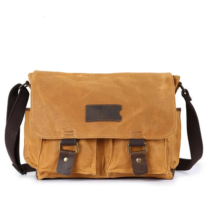 Popular design retro classic design blank vintage style waxed canvas water-resistant men's satchel laptop book messenger bag