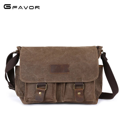 Popular design retro classic design blank vintage style waxed canvas water-resistant men's satchel laptop book messenger bag